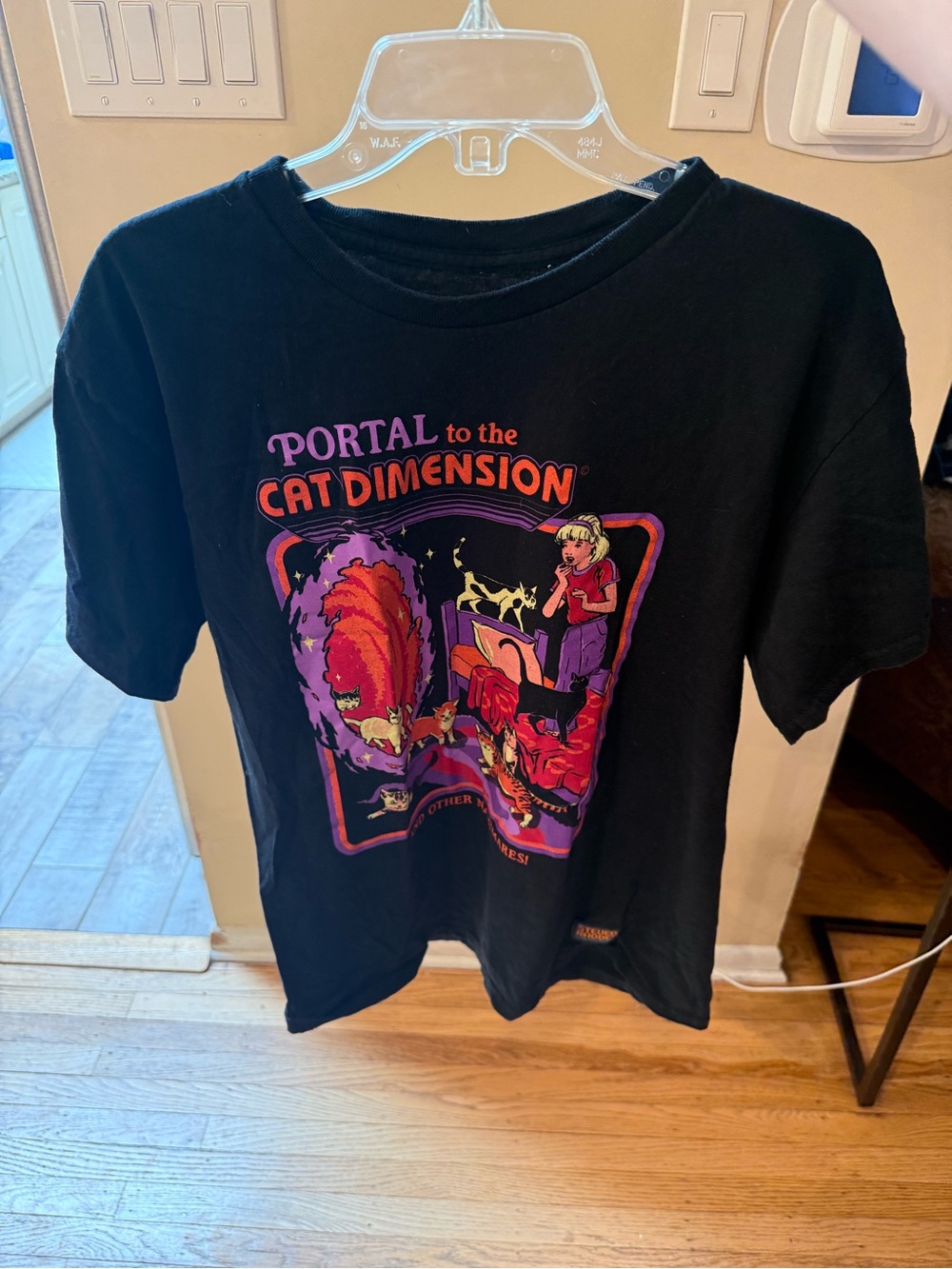 Steven Rhodes Portal to the Cat Dimension Graphic T-Shirt Black Size L